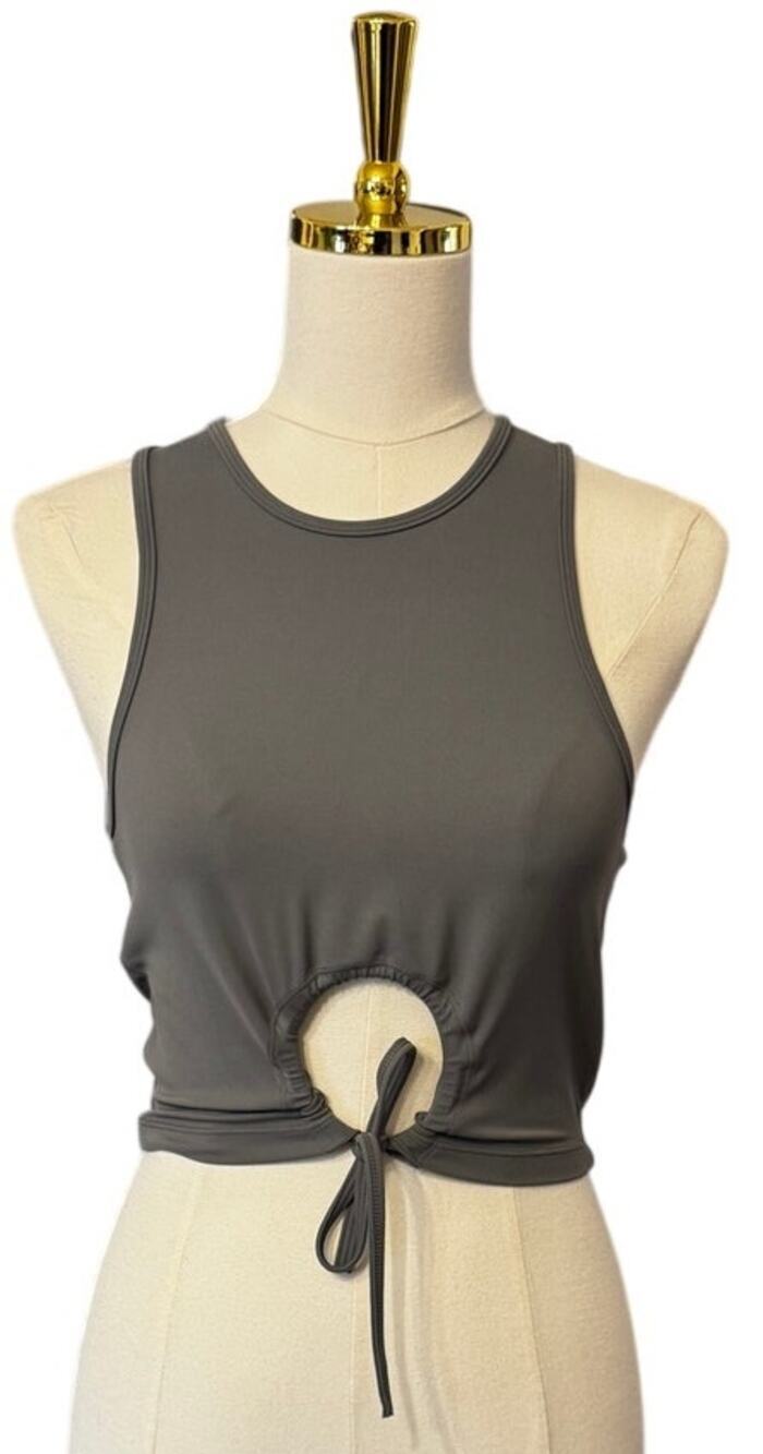 RIOT SWIM Active Cutout Tie Front Crop Tank Top Gray Size Large NWT